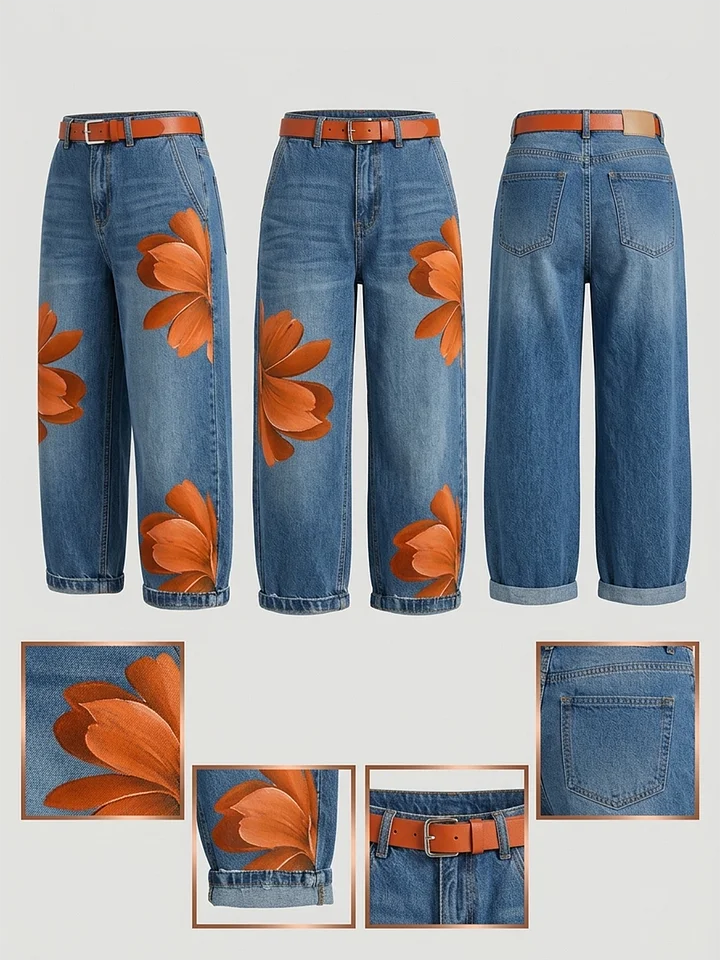 Maud | Linen Shirt Dress & Floral Jeans Set