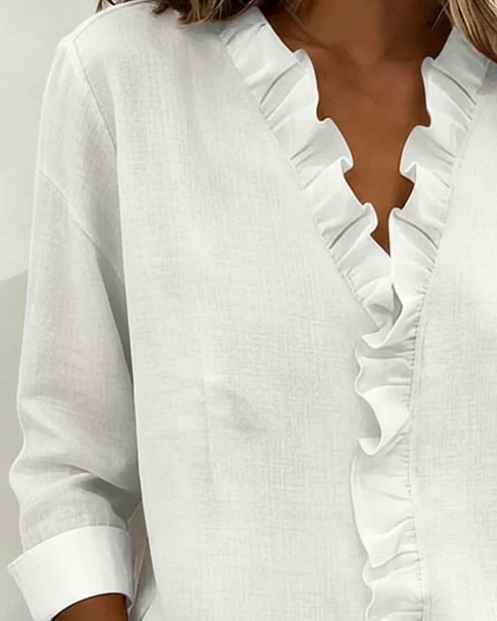 Charlotte – Ruffle V-Neck Blouse with Long Sleeves