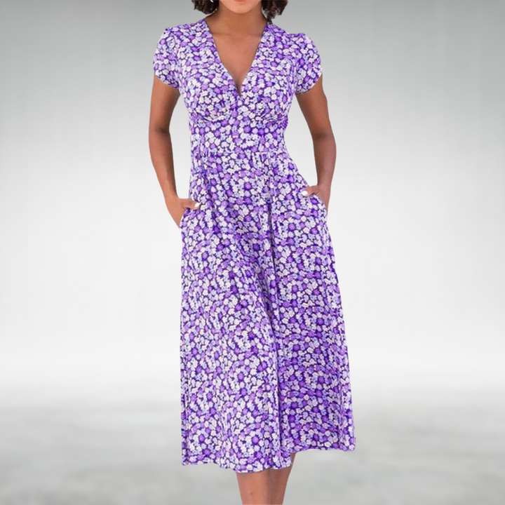 Alice | Women’s Floral V-Neck Pocket Midi Dress