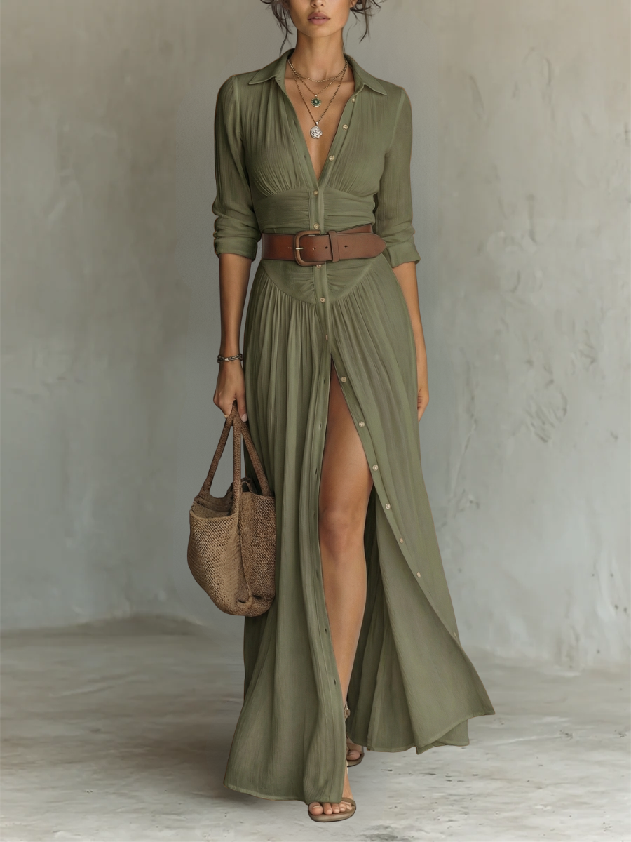 ESSENTIAL | Long Pleated Maxi Dress
