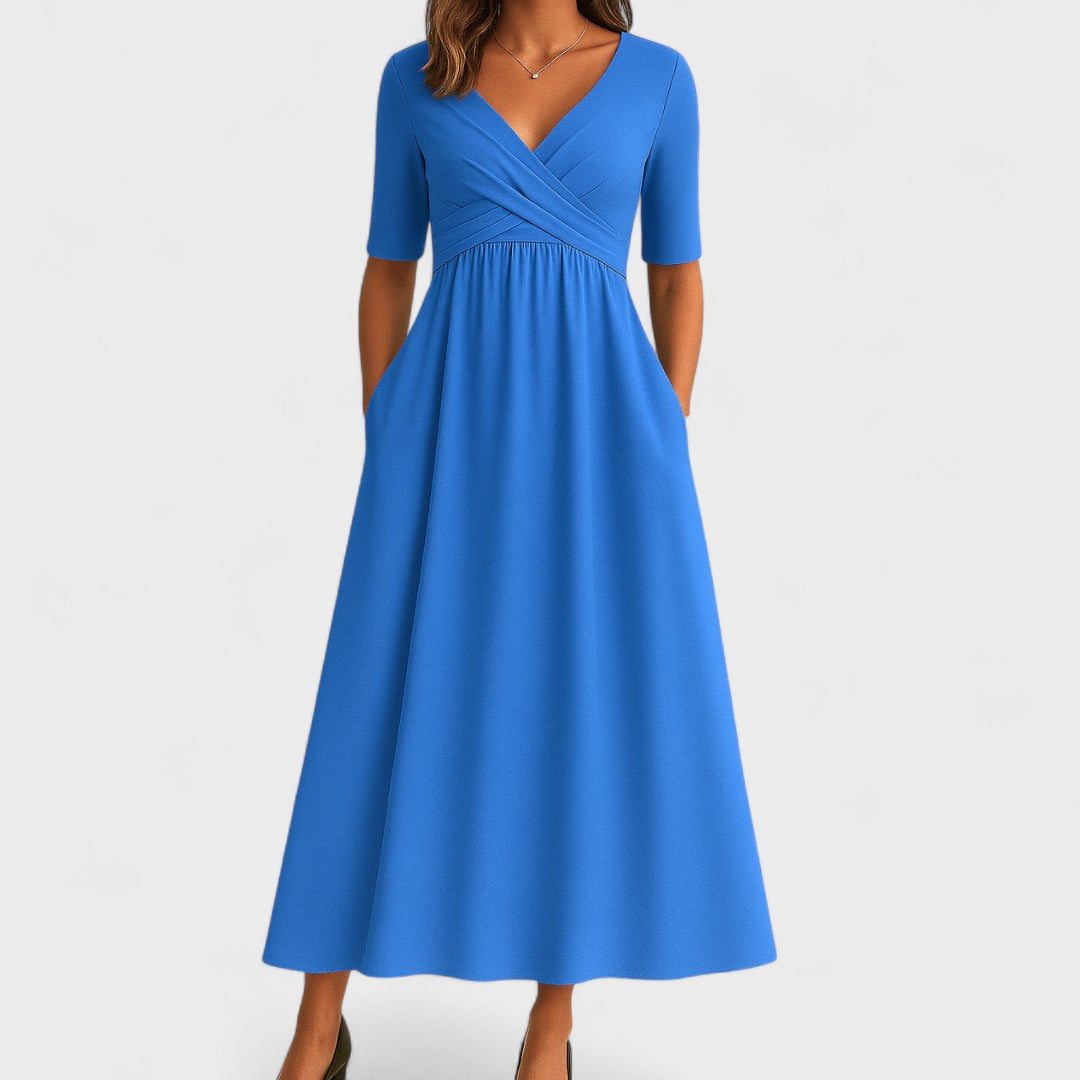 Jessica | Chic Women’s Midi Dress with V-Neck