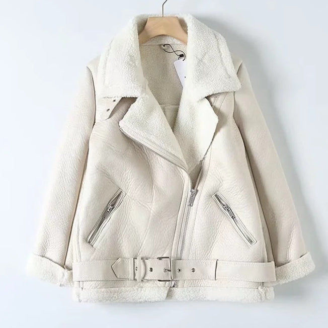 Daniela | Leather Jacket with Zipper Fur