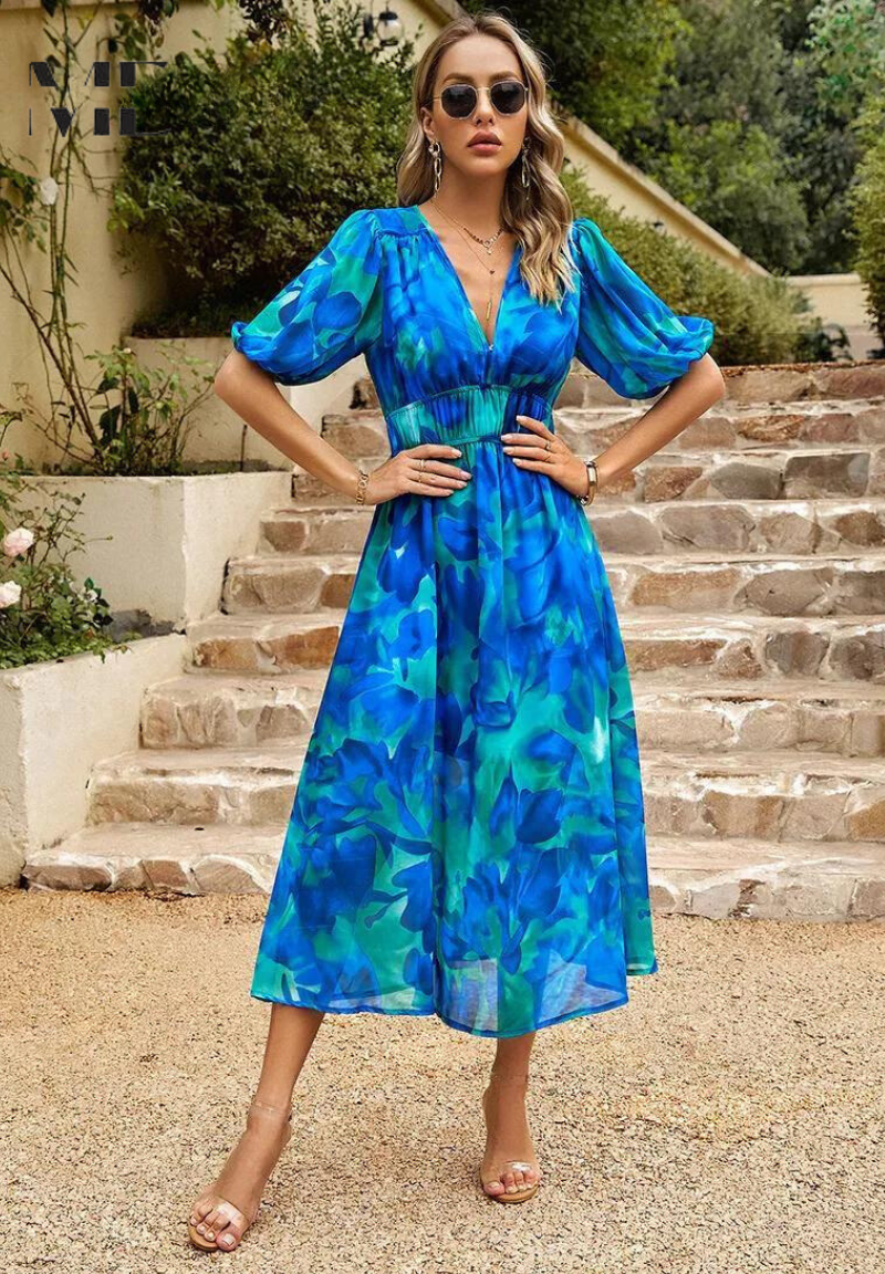 Ruby | Women’s Abstract Print Belted Midi Dress