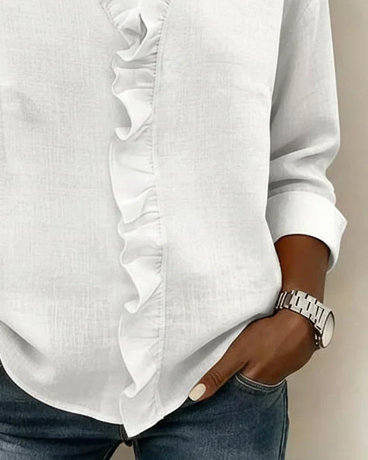 Charlotte – Ruffle V-Neck Blouse with Long Sleeves