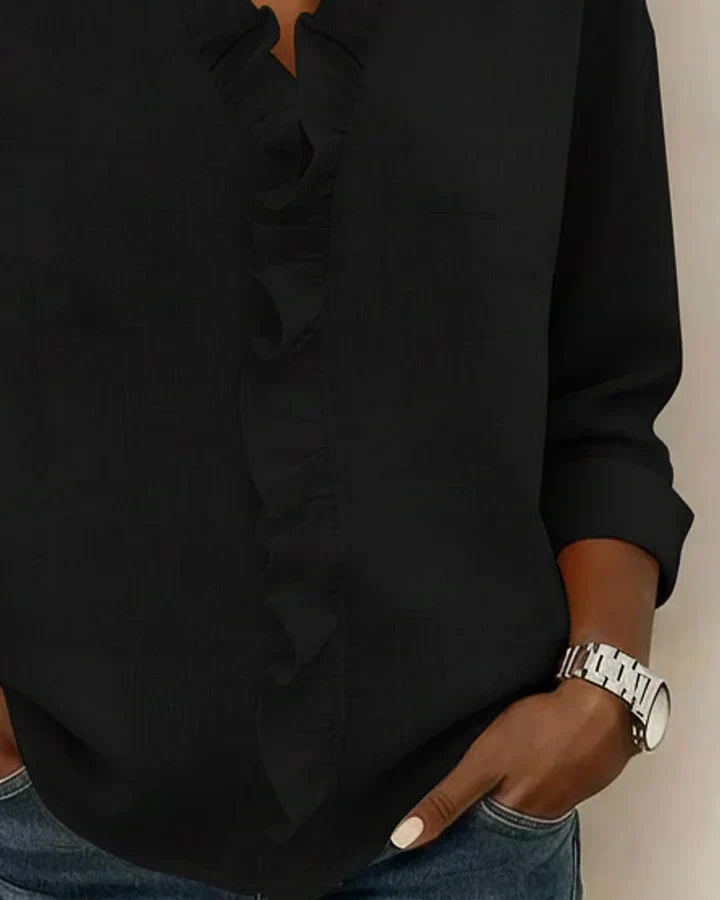 Charlotte – Ruffle V-Neck Blouse with Long Sleeves