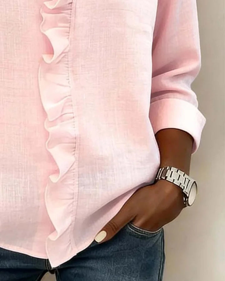 Charlotte – Ruffle V-Neck Blouse with Long Sleeves