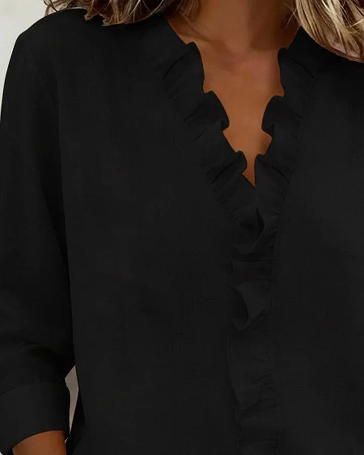 Charlotte – Ruffle V-Neck Blouse with Long Sleeves